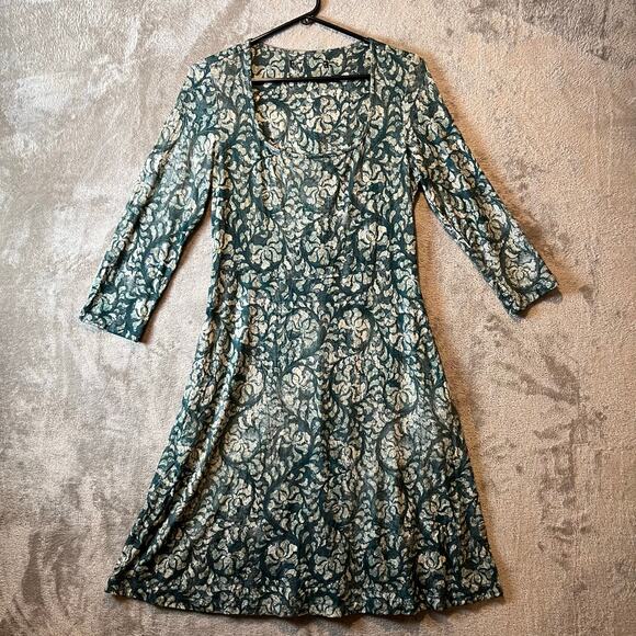 Peruvian Connection Sant'Elia Jersey Fit and Flare Dress Lotus Blossoms Small‎ - Picture 1 of 5